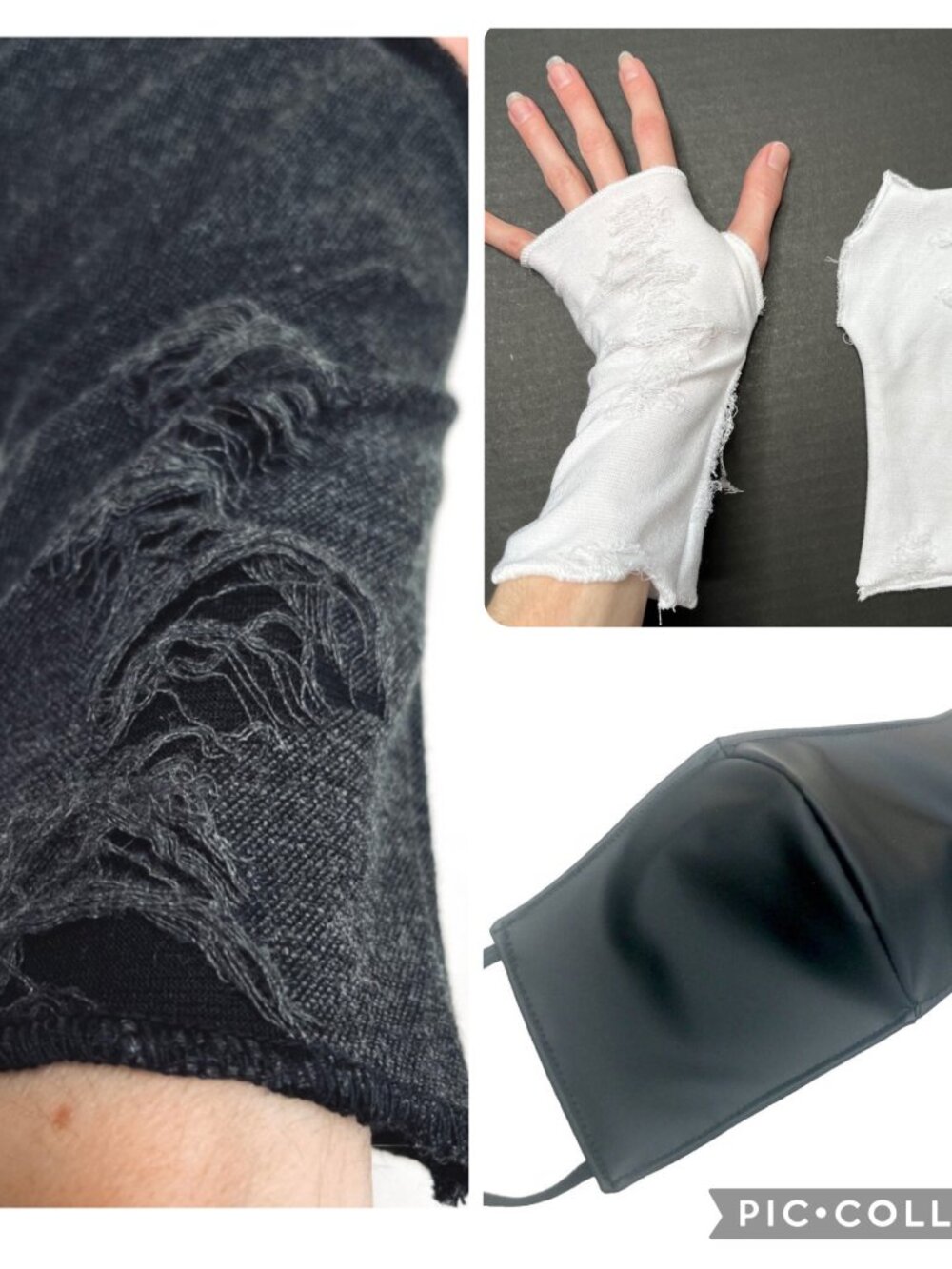 BUNDLE DEAL! 3 Mummy Fingerless Gloves Gray White Black Leather Look Face Mask